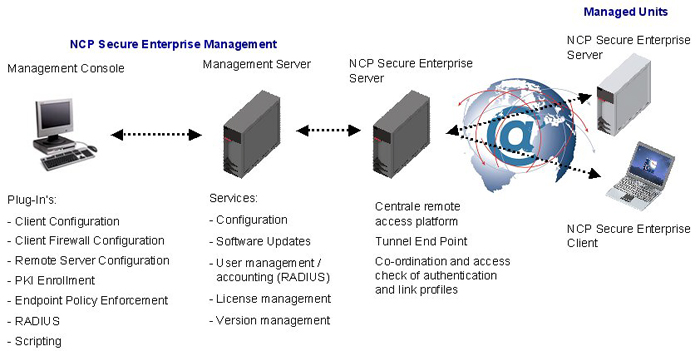 Components and functionalities of a managed VPN